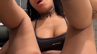 Solo Girl Enjoys Herself In The Bathroom Of A Gym And Almost Gets Caught In The Act.