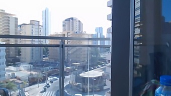 Bold Gamer Girl'S Daring Balcony Display In The Open Air