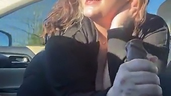 Italian Stud With Natural Tits Gives A Car Blowjob